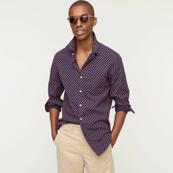 J. Crew Organic Cotton Slim Untucked Stretch Secret Wash Sleeved Floral Shirt - Picture 2 of 13